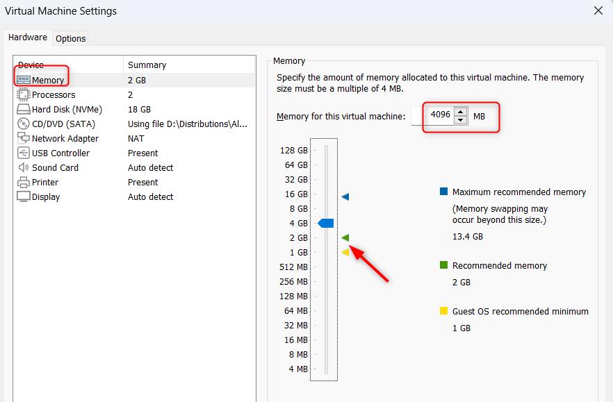 choose ram for vm