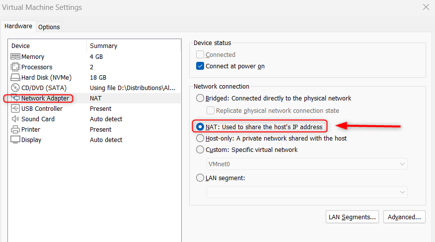 choose network adapter