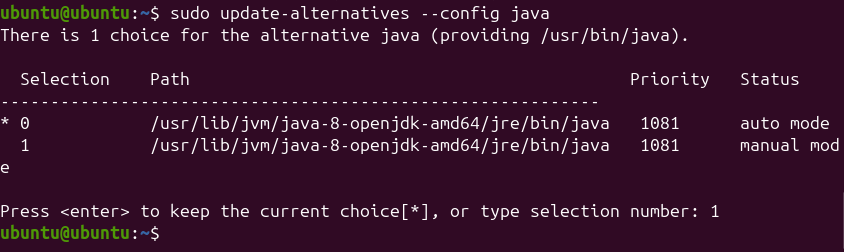selecting the default java version