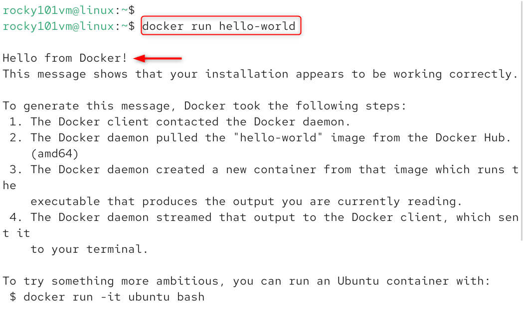 run docker hello world
