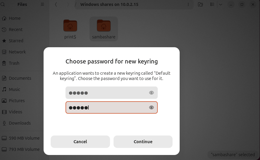 set a password for new keyring