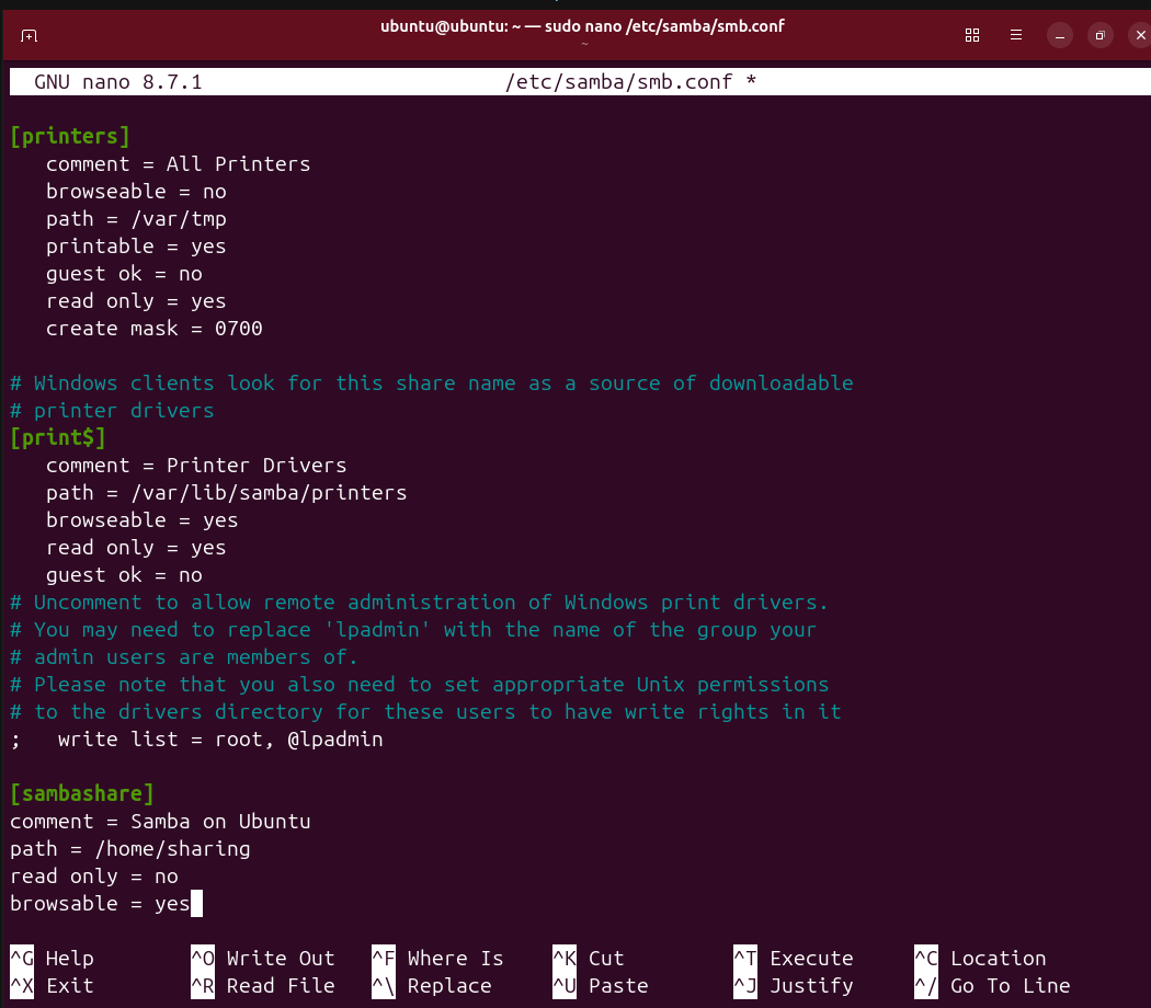 samba configuration file