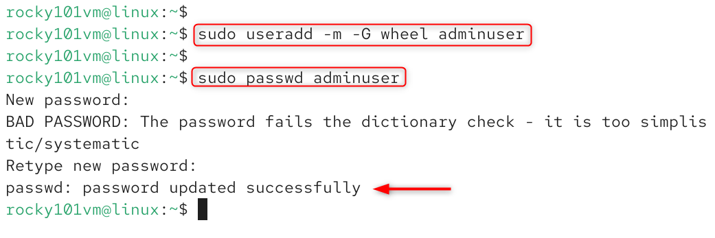 create adminuser and add it to sudo