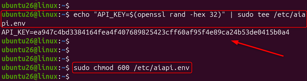 Ubuntu terminal commands for deploying an AI API with Python and Nginx.